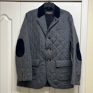 J. L. Powell Quilted Gray And Blue Striped Blazer With Black Accents, Coat